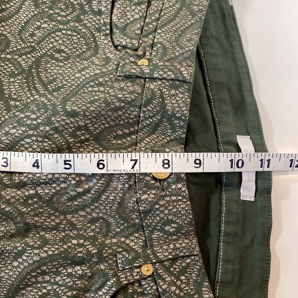 7 For All Mankind Green Gold Paisley Skinny Jeans Size 30 - Picture 9 of 10